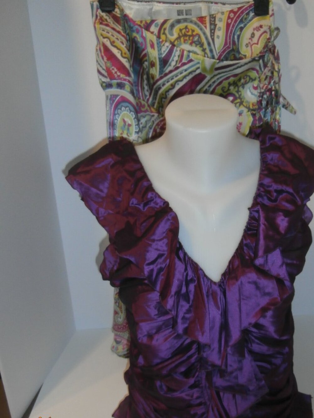 Rene Ruiz Ruffle Sleeveless Top and Wrap Skirt Size 6 Set Purple and Paisley